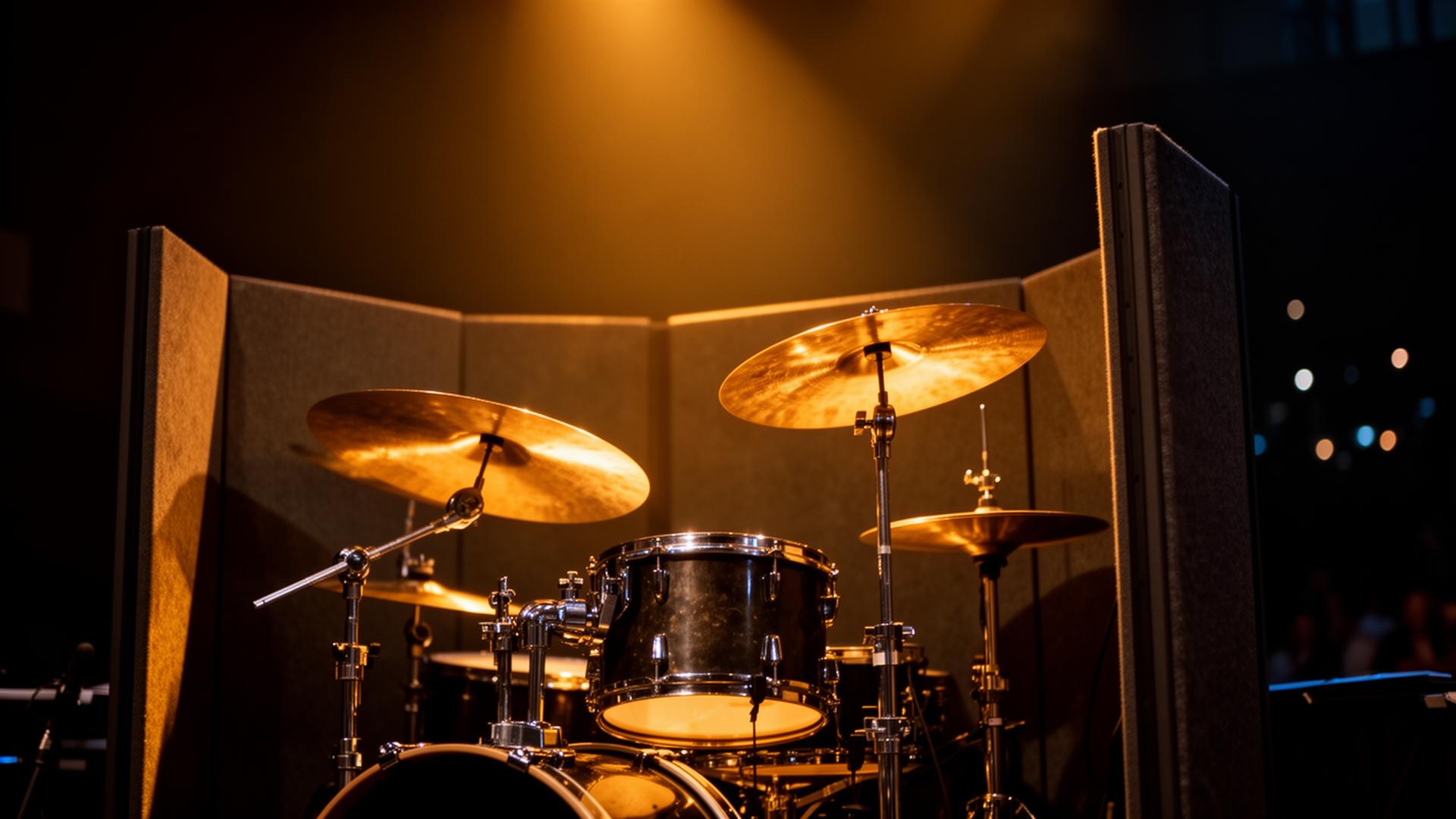 Bateria de worship sob luz âmbar